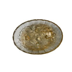 VTG RETRO MCM Large Footed Fruit Bowl Indiana Glass yellow Harvest DECOR ART
